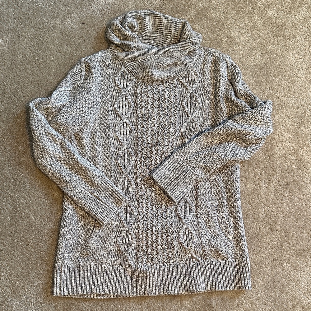 LL Bean Signature Cozy Gray Turtleneck Tunic Sweater with Pockets